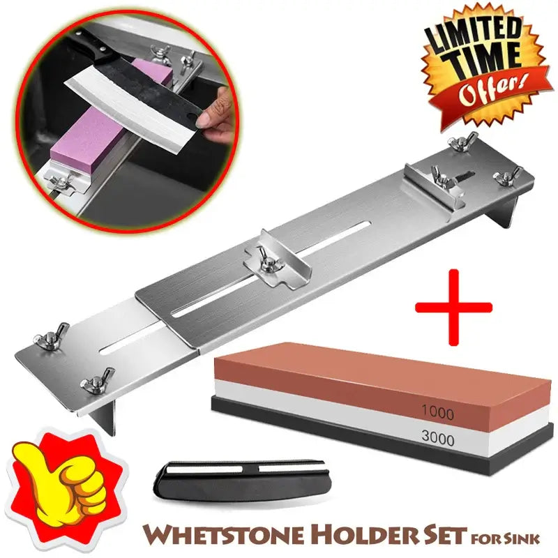 Whetstone Knife Sharpener, Water Stone Plate, Adjustable Whetstones Sink Bridge Holder