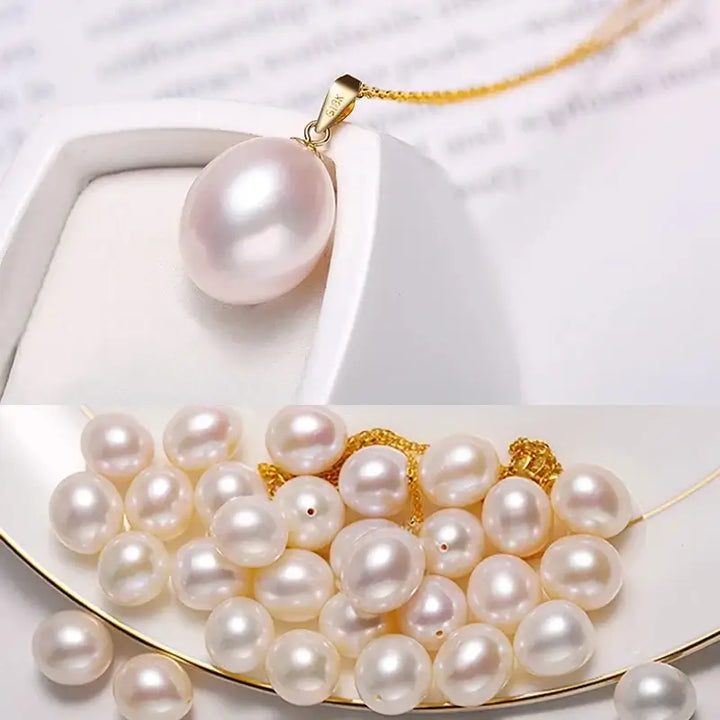 Yellow Gold Natural Freshwater Pearl, Pendant Necklace For  Women