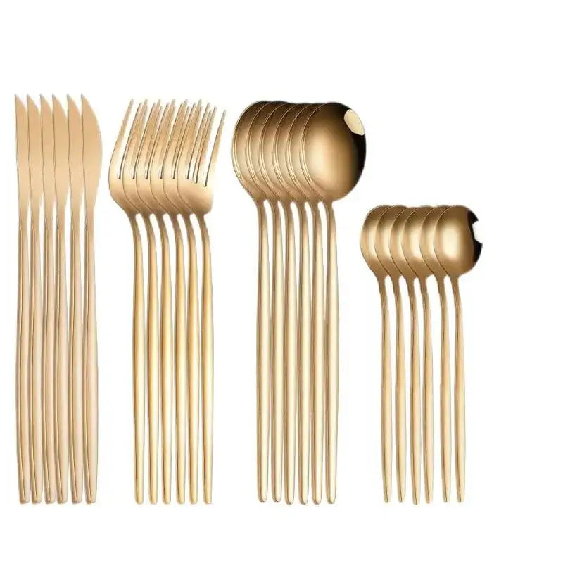 Gold Dinnerware Set Stainless Steel Flatware Elegant Table Setting