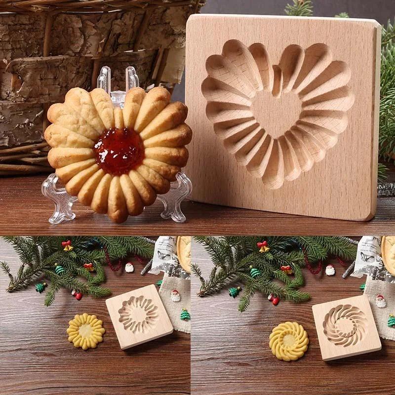 Wooden 3D Cookie Cutters, Christmas Biscuit Cutter, Moldes Embossing Mold for Cakes