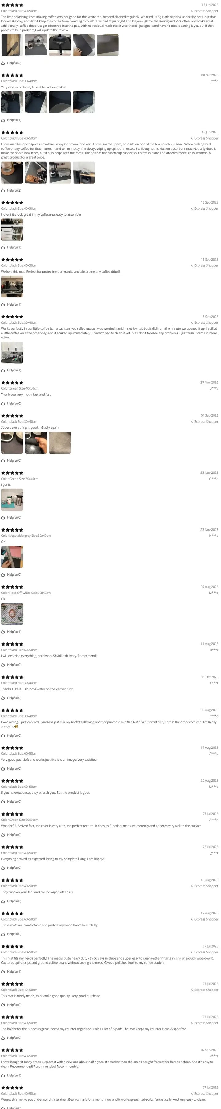 Amazon product reviews and ratings for a kitchen mat showcasing customer feedback and star ratings.