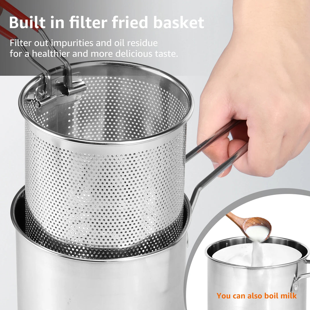 Stainless Steel Deep Fryer Pot Japanese Tempura Small Deep Frying Pan with Strainer Basket for French Fries Chicken Kitchen Tool