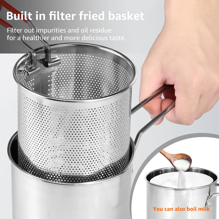 Stainless Steel Deep Fryer Pot Japanese Tempura Small Deep Frying Pan with Strainer Basket for French Fries Chicken Kitchen Tool