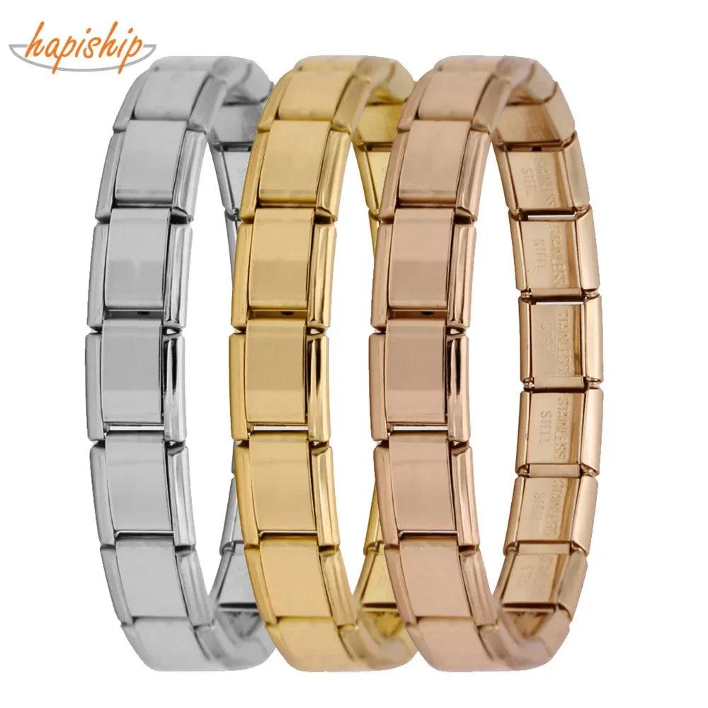 Hapiship Jewelry 9mm Width Itanlian Elastic Charm Bracelet -