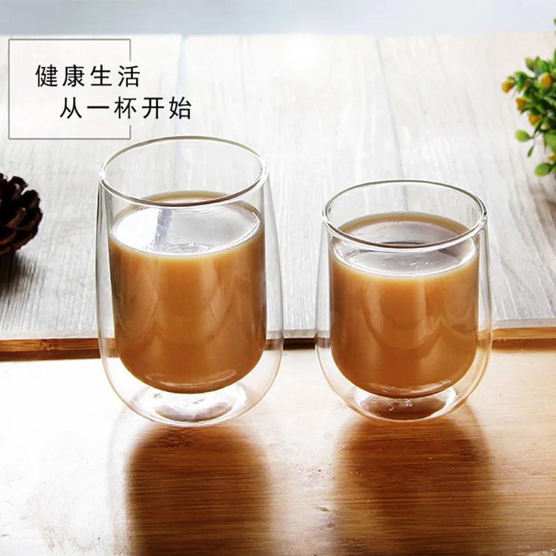 Clear Double Wall Glass Coffee Mugs | Insulated Cups for Bar, Tea, Juice, Milk, Water