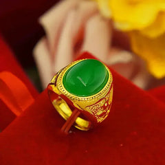Real Gold Ring 18K Adjustable Opening Ring Gold Inlay Jade Jewelry