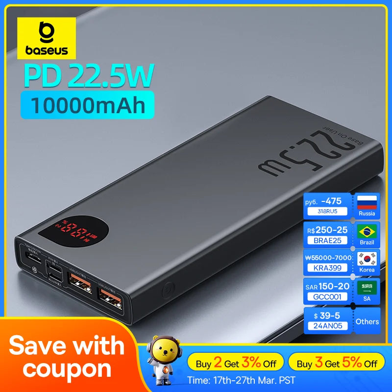 Power Bank" "10000mAh portable battery charger" "22.5W PD fast charging"