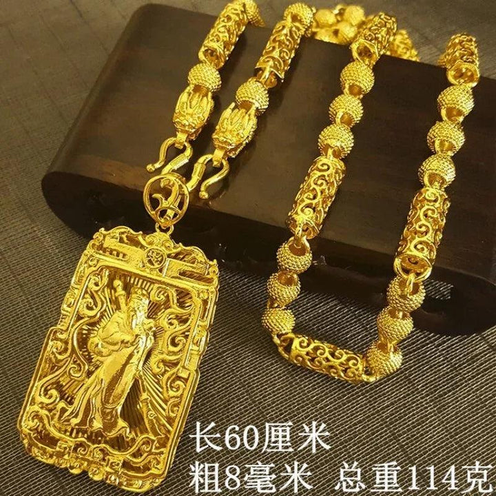 24K Gold Dragon Pendant Guan Gong Necklace Men's Gold Statement Piece