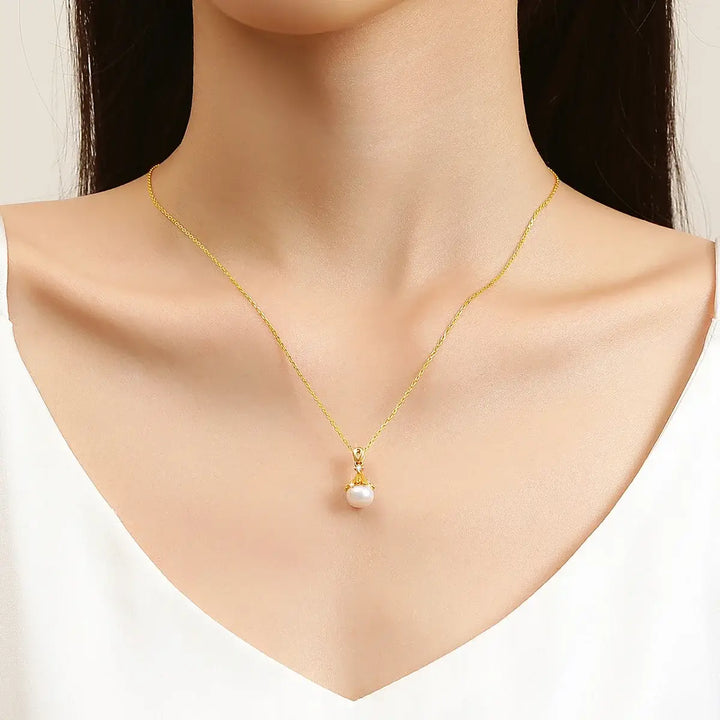 18K Gold Natural Fresh Water Pearl Necklace,  Women Pendant Jewelry Gift