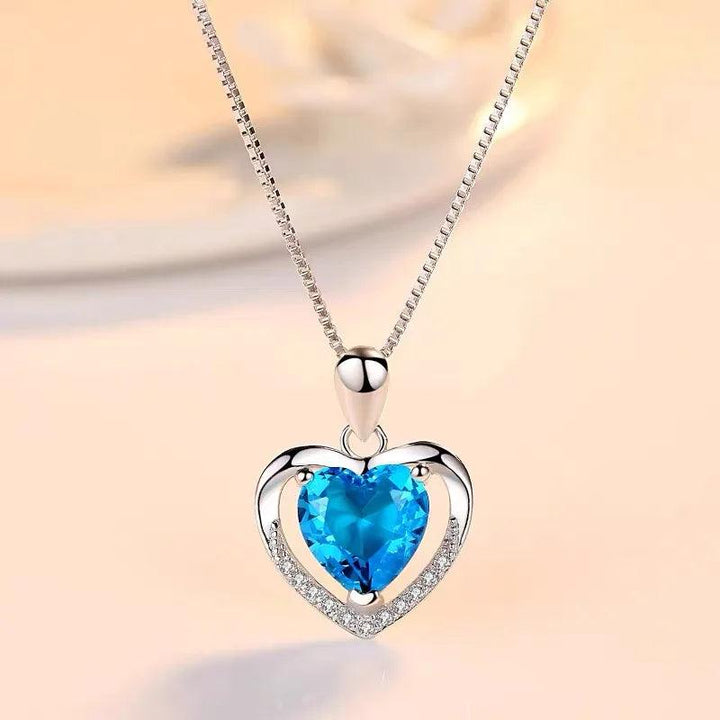 925 Silver Pendant Necklace Pink Heart Crystal Hypoallergenic Jewelry