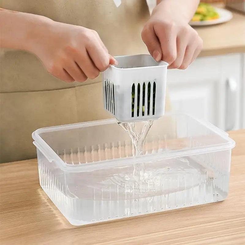 Refrigerator Storage Box, Food Vegetable Fruit Storage Box,  Fridge Organizer, Drain Basket