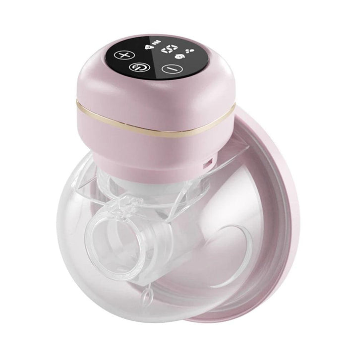 The Breast Pump, Hands-Free Milk Puller, Portable Breast Pump is a pink, BPA-free device featuring a hands-free design and a digital control panel on top with various function buttons. Its compact and rounded structure guarantees ease of use and mobility.